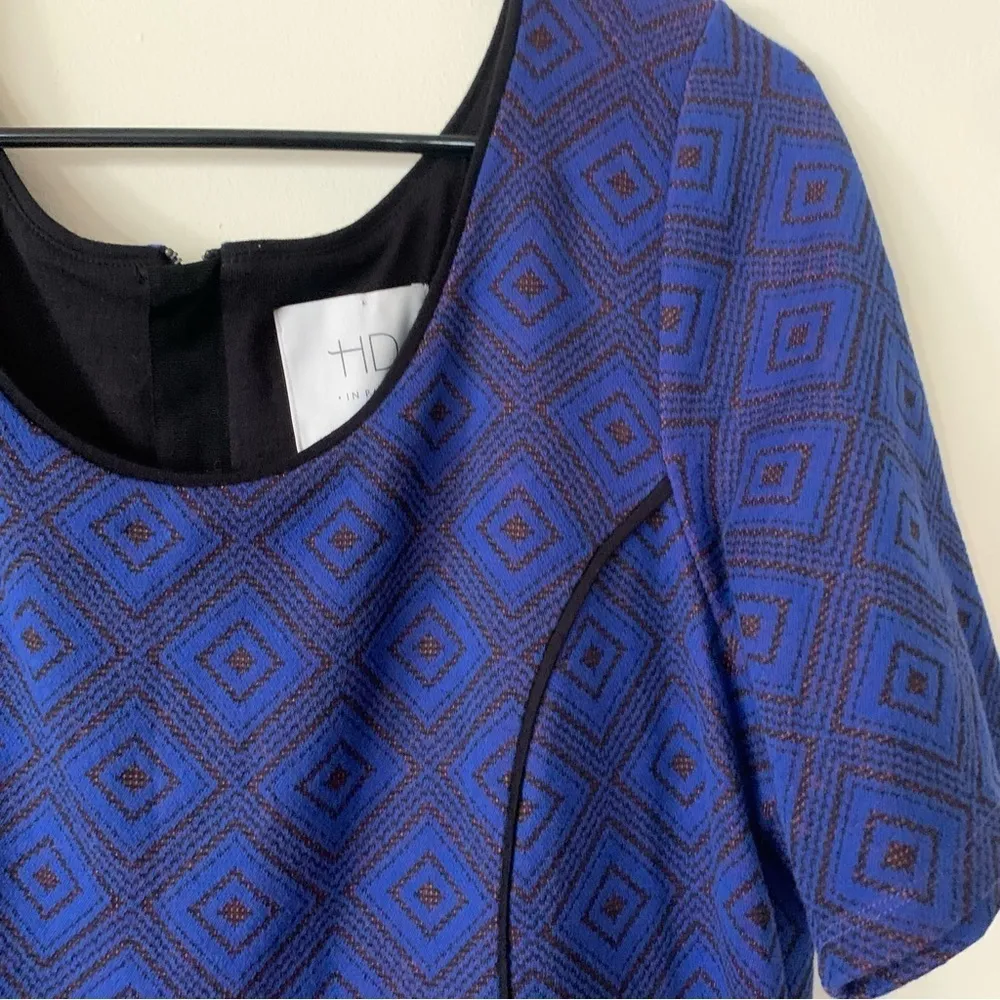 HD in Paris Blushed Blooms Blue/Pink Floral Fit & Flare Jacquard Dress Size L - Image 6