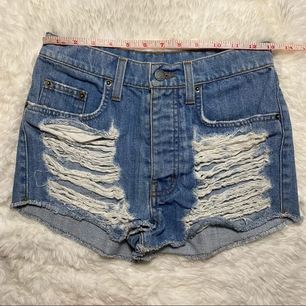 Carmar Distressed Denim Shorts Button Fly Size 25 Blue - Image 6