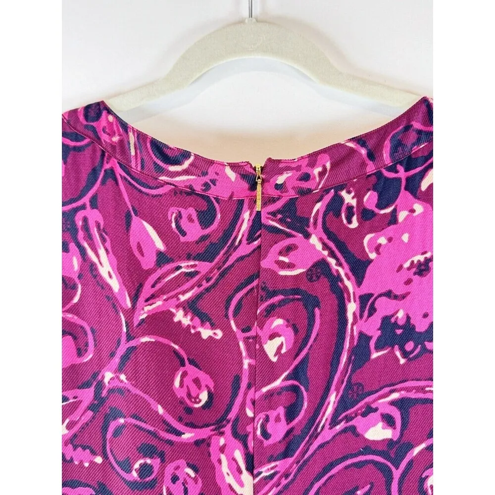 Tory Burch Dress Pink Floral Mini Sheath Wool Silk Long Sleeve Sheer Size 4 - Image 11