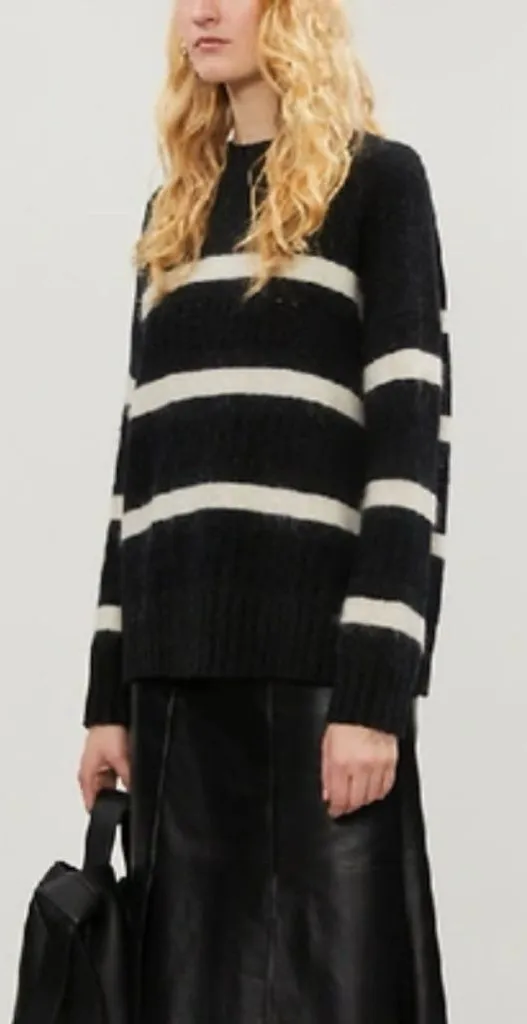 All Saints Siddons Jumper Stripe Wool Alpaca Blend Mohair Oversized Sweater Blk - Image 1
