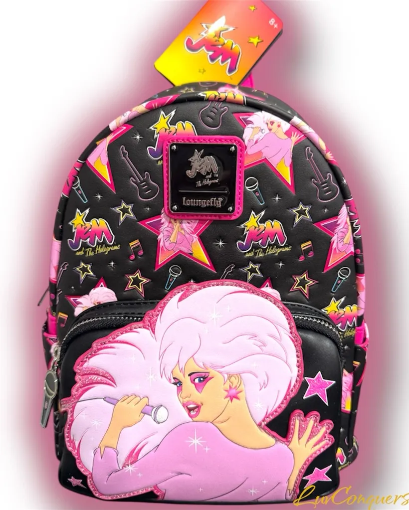 Loungefly Hasbro Jem and the Holograms Glitter All-Over Print Mini Backpack - Image 1