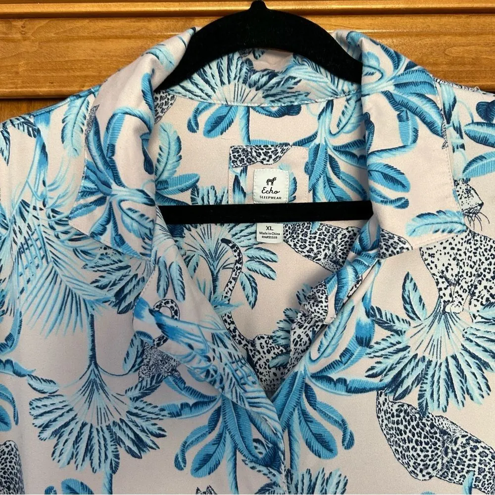 Echo Sleepwear Leopard Tropical Short Sleeve Button Down Pajama Top Size XL - Image 5