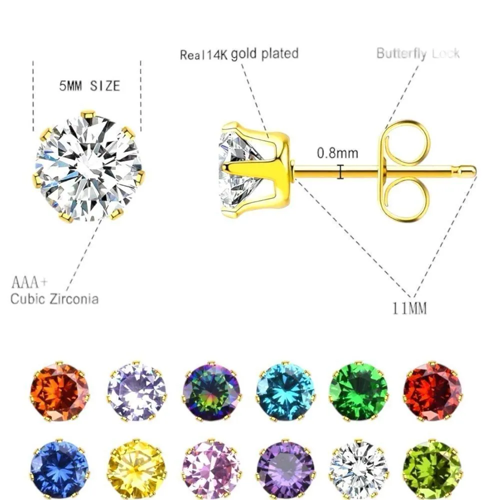 Ruby cz July birthday post earrings with 14k gold plated post. New - Image 6