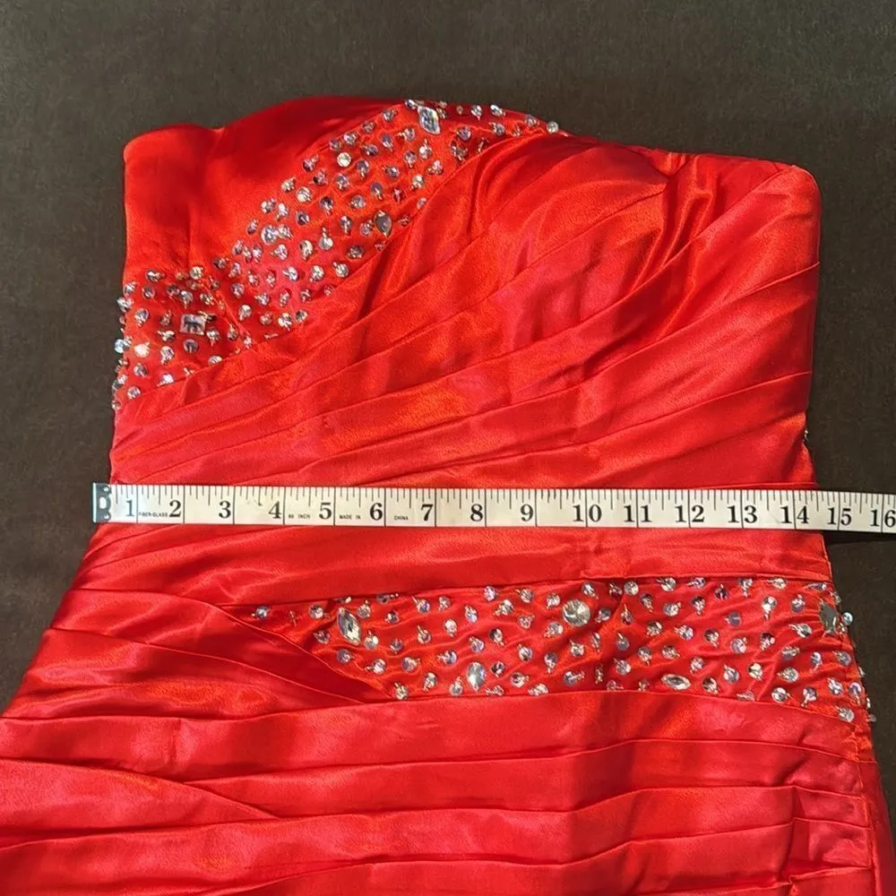 Women’s Red Mermaid Fit Corset Back Prom Party Dress Silver Beading Size 8 *READ - Image 8