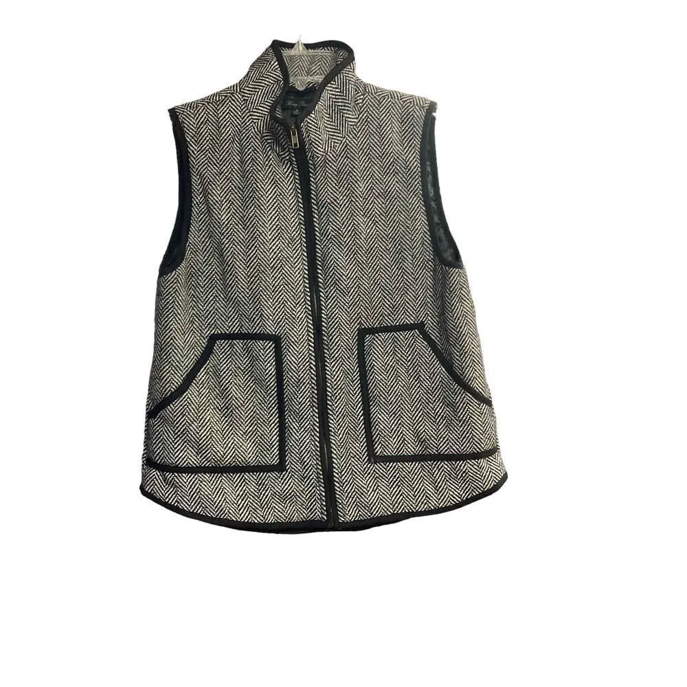 HONEY PUNCH Herringbone Vest Size Medium Black & White‎ - Image 3