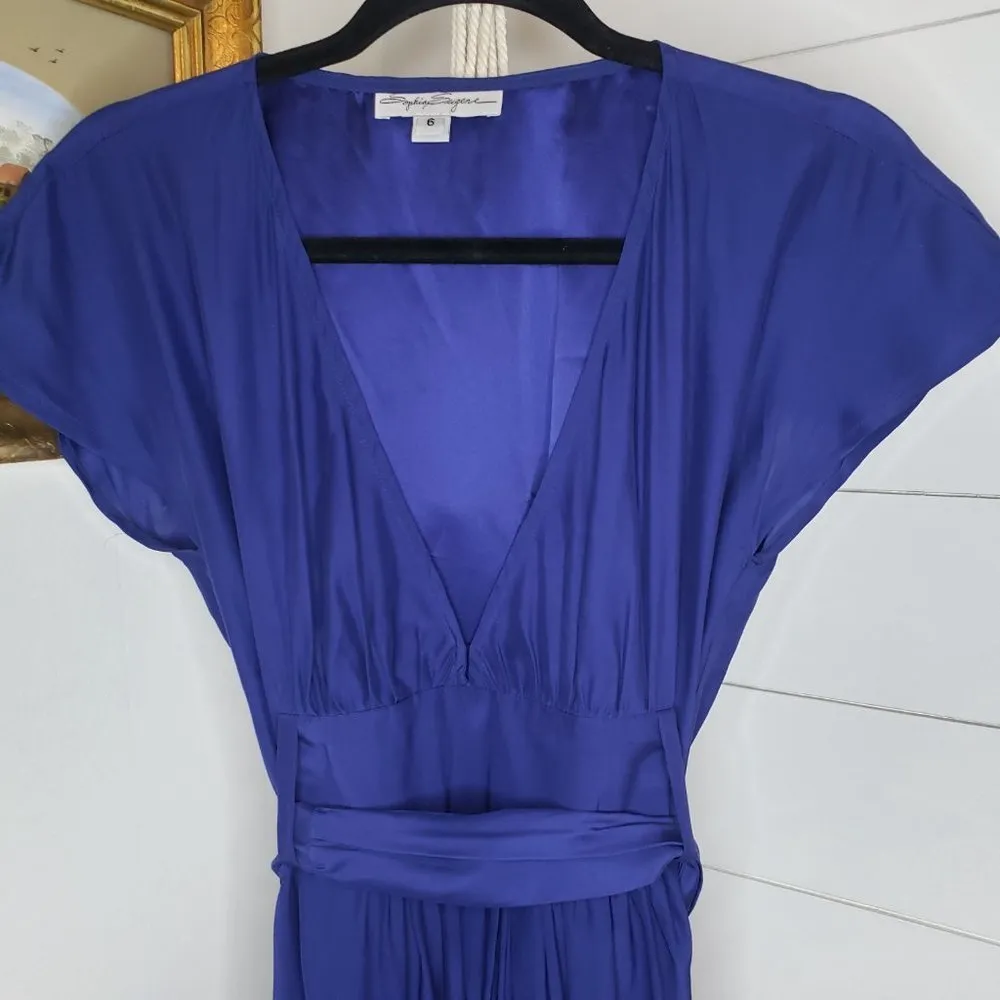 Sophia Eugene Blue 100% Silk Tie Waist Mini Dress Size 6 - Image 2