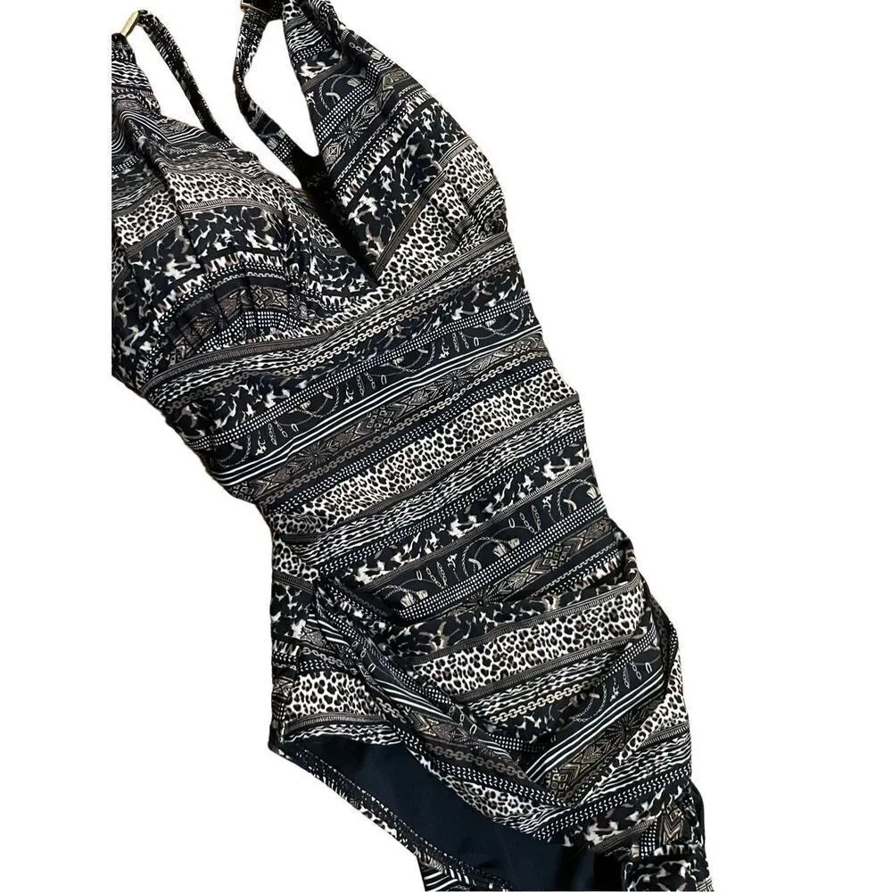 Nip Tuck Swim Savannah Stripe Dulcie Grecian Design Tummy Control One Piece Swim Black Size 10 - Image 5