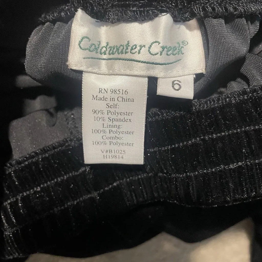 COLDWATER CREEK Pants Womens 6 Black Velour Velvet Stretch High Rise Relaxed Fit - Image 2