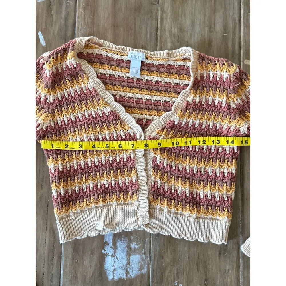 West of Melrose Cropped Knit Crochet Brown Top Festival 70's Boho Y2k Size XS - Image 6