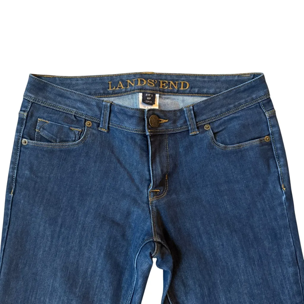 Lands' End Fit 1 dark wash stretchy skinny button zip five pocket blue jeans 6P - Image 3