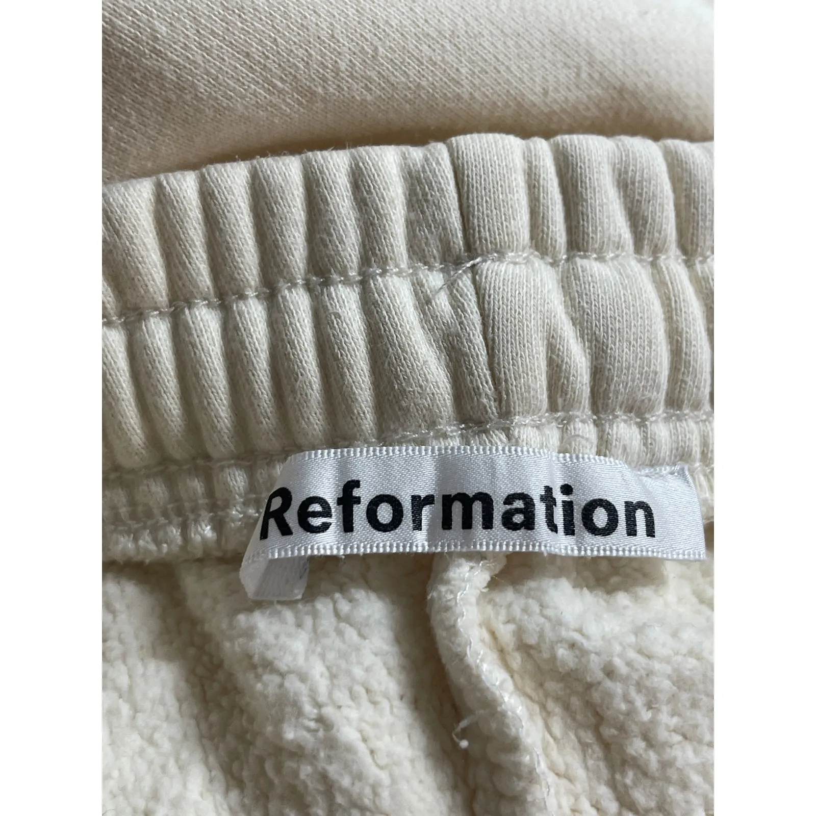 Reformation White Fleece High Waist Tapered Leg Trousers Joggers Sweat Pants XS - Image 4