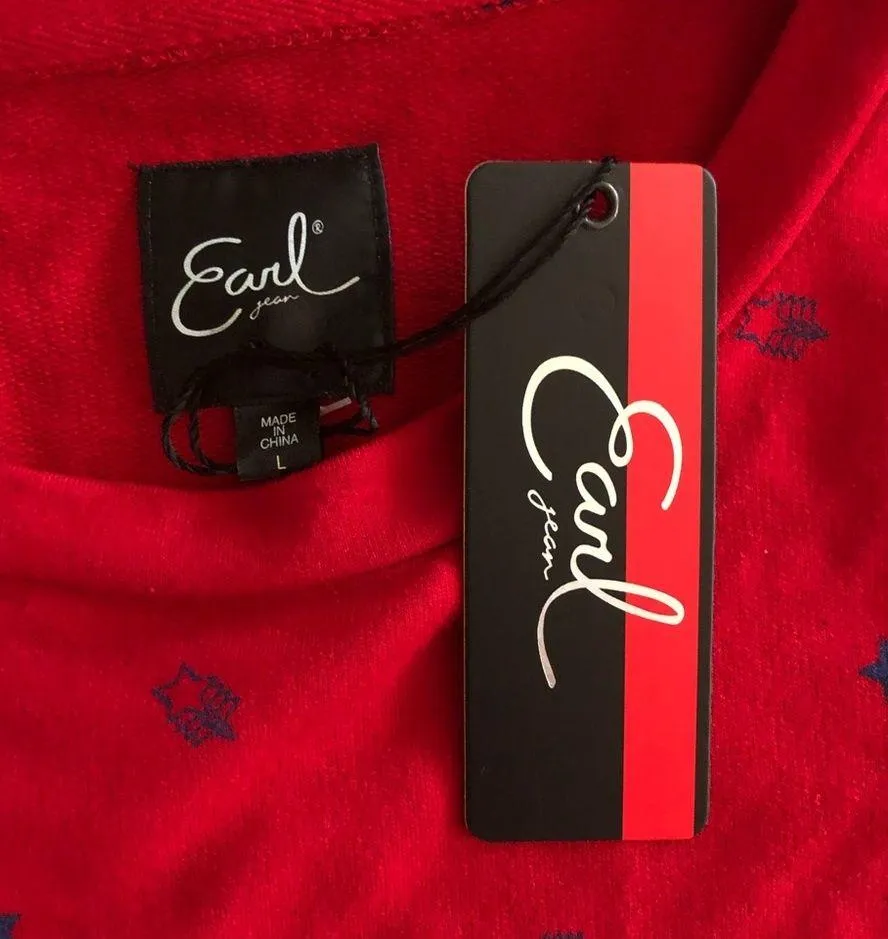 Earl Jeans Star Print Crewneck Sweatshirt, Red & Blue Patriotic Size L New w/Tag Size L - Image 9