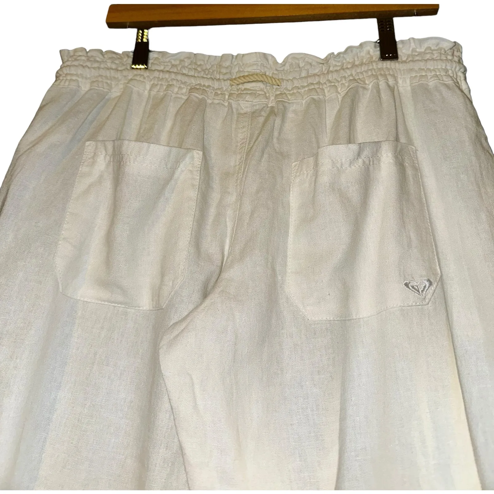 New Roxy Linen Blend Wide Leg Pants Womens Large Breathable Lightweight Nautical - Image 5