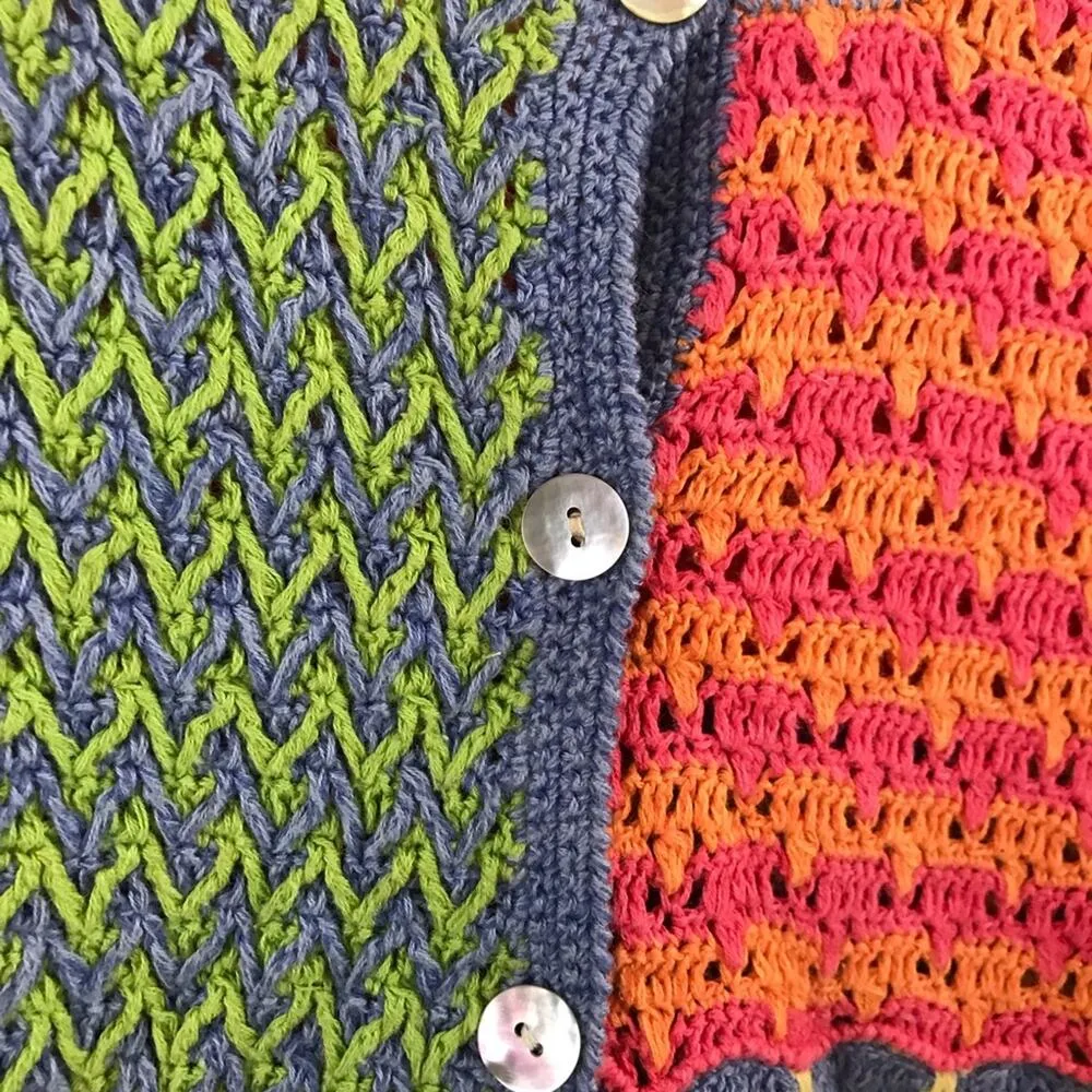 Susan Bristol Y2K 2000s Vintage Crochet patchwork Grandma cardigan sweater M Green Size M - Image 6