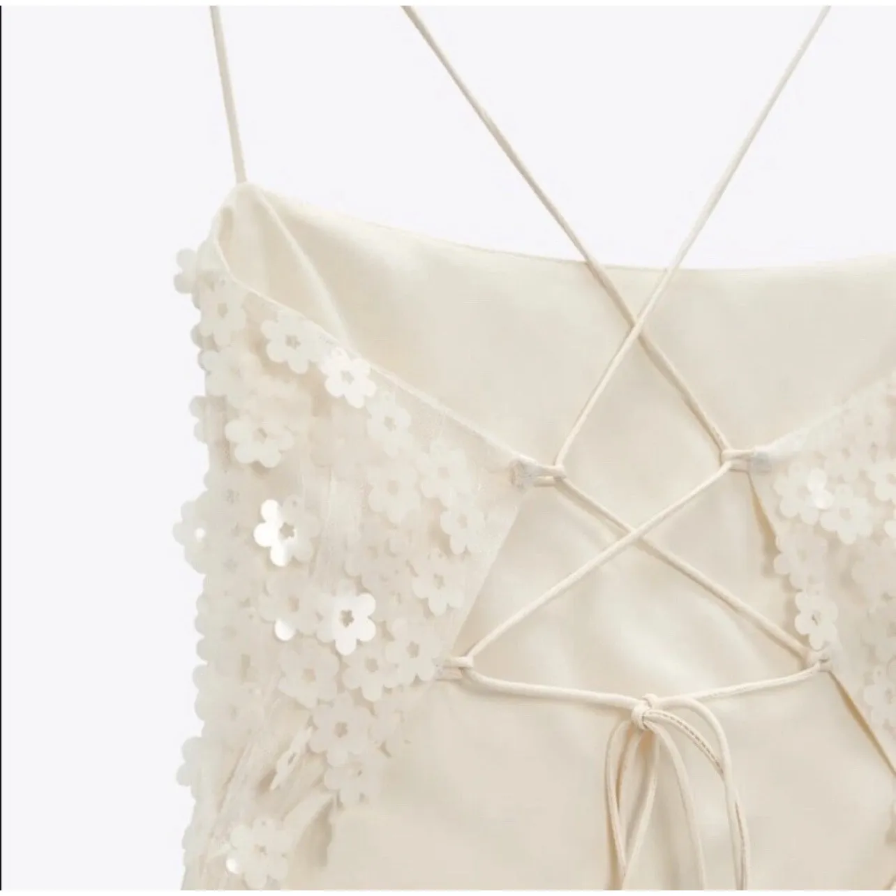 Zara Womens Bloggers Favorite Floral Applique Sequin Bodysuit Lace Up‎ Back XL - Image 4