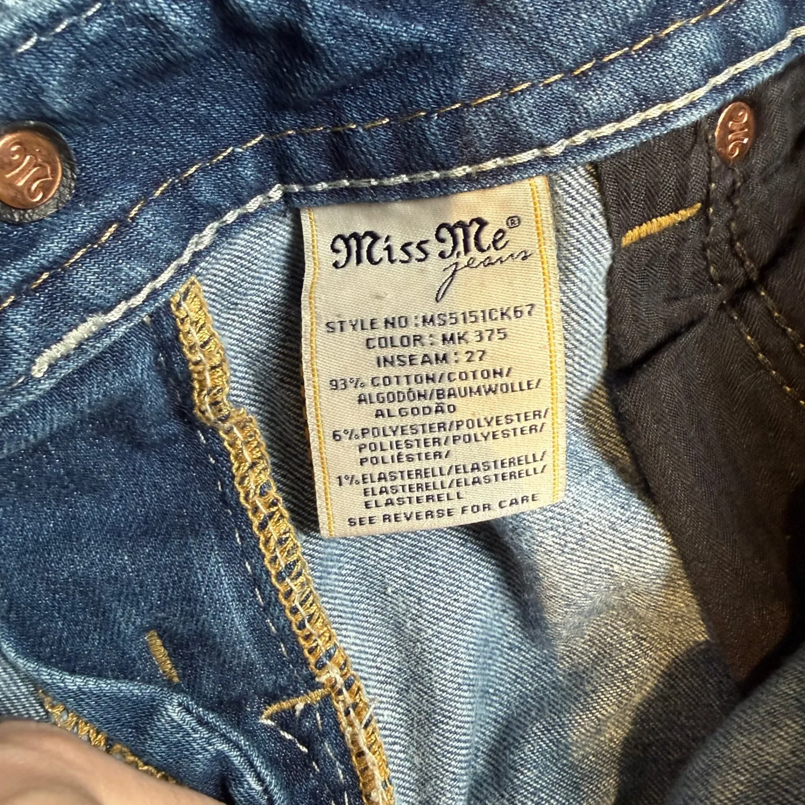 Miss Me Jeans Mid Rise Cuffed Skinny Distressed Blue Denim Size 29 Medium Wash - Image 4