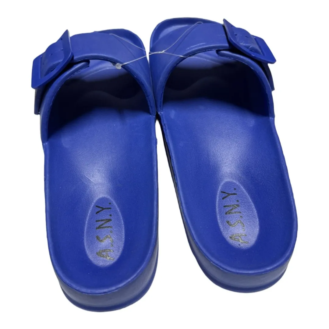 Andrew Stevens ASNY Buckle Slides Royal Blue NWOT Size 8 Belt Buckle Sandals - Image 3
