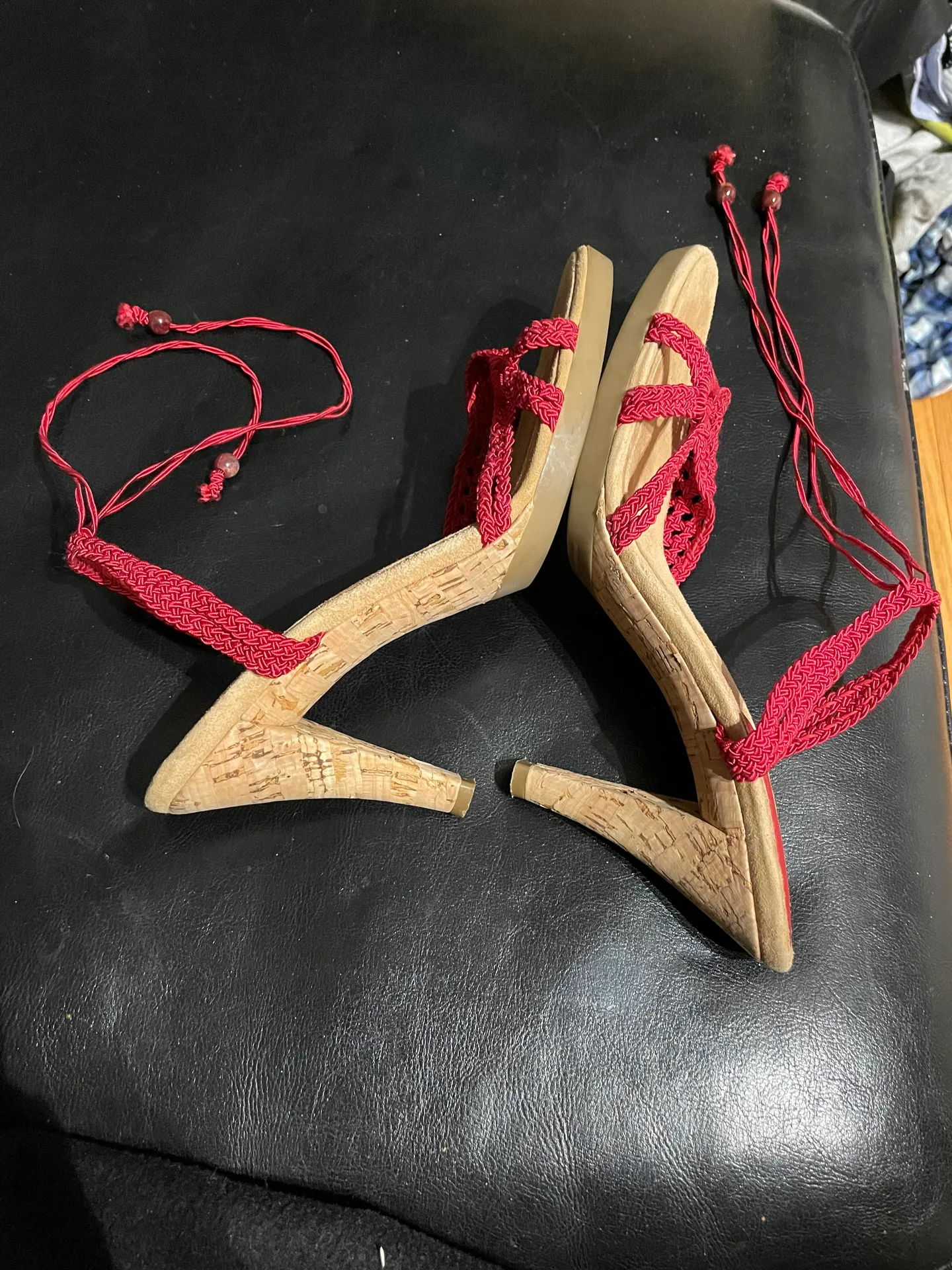 Like New!  Vintage y2k Knit Crochet lace up Slingback sandals - Image 4