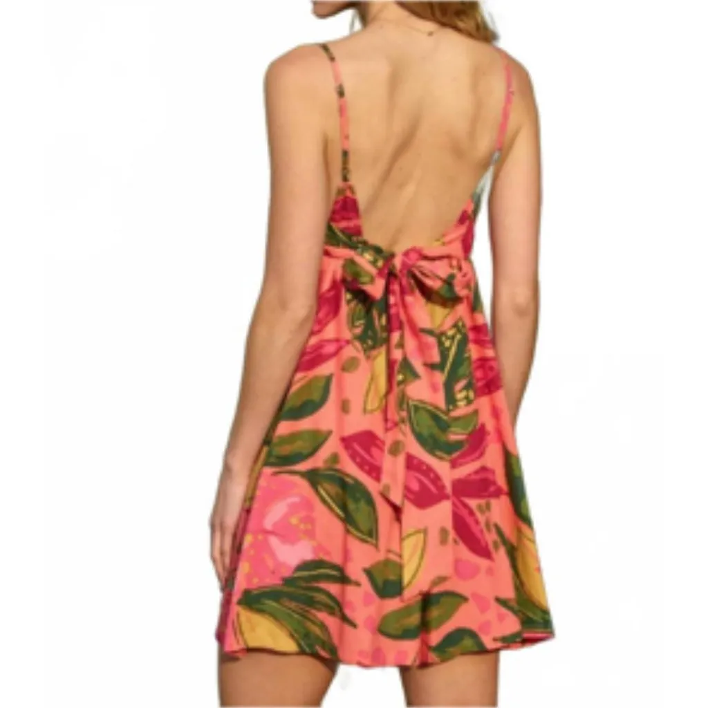 DRESS FORUM Open Back Bow Linen Tropical Print Relaxed Romper NWT NEW Large - Image 2