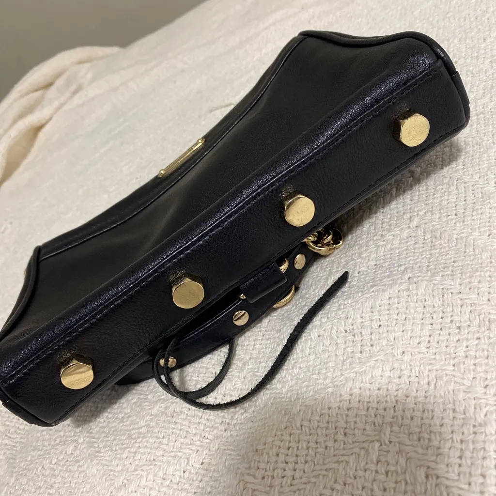 Rebecca Minkoff Mini Mac Black Leather Crossbody Bag Shiny Gold Hardware - Image 6