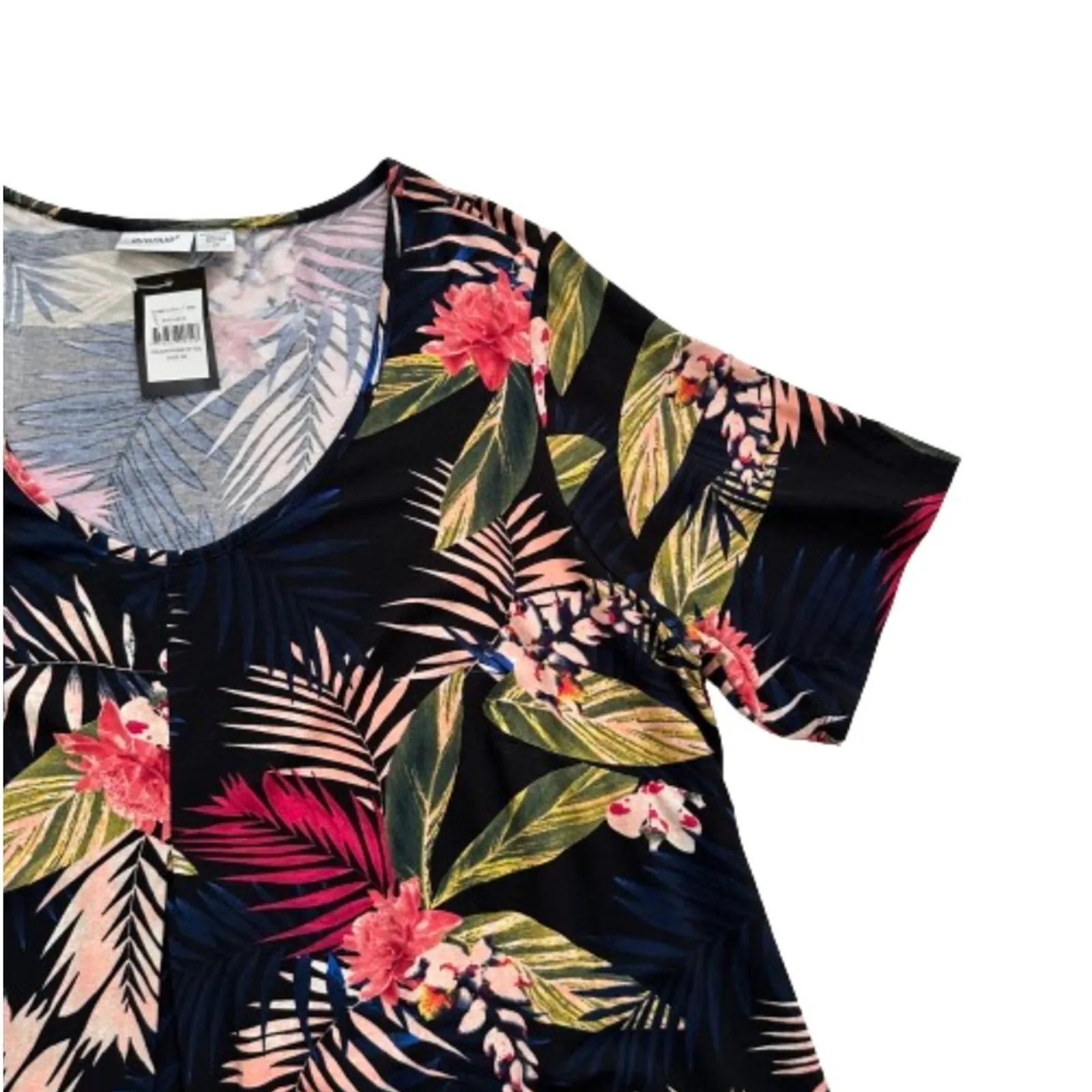 Avenue Top Black Liv Tropical Print Pleat Short Sleeve Tunic Plus Size 20 NEW - Image 9
