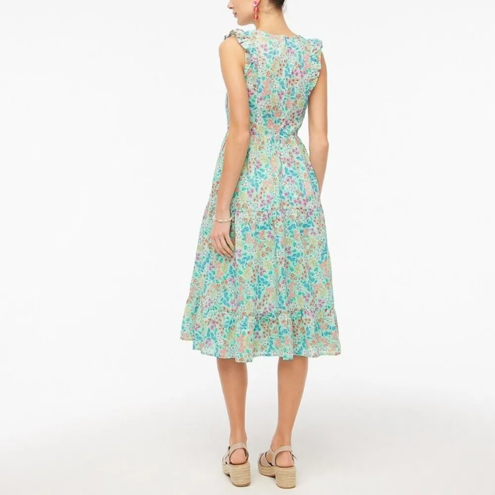 💕J. CREW💕 Printed V-Neck Smocked Midi Dress ~ Fresh Spearmint Floral Print 8 - Image 4