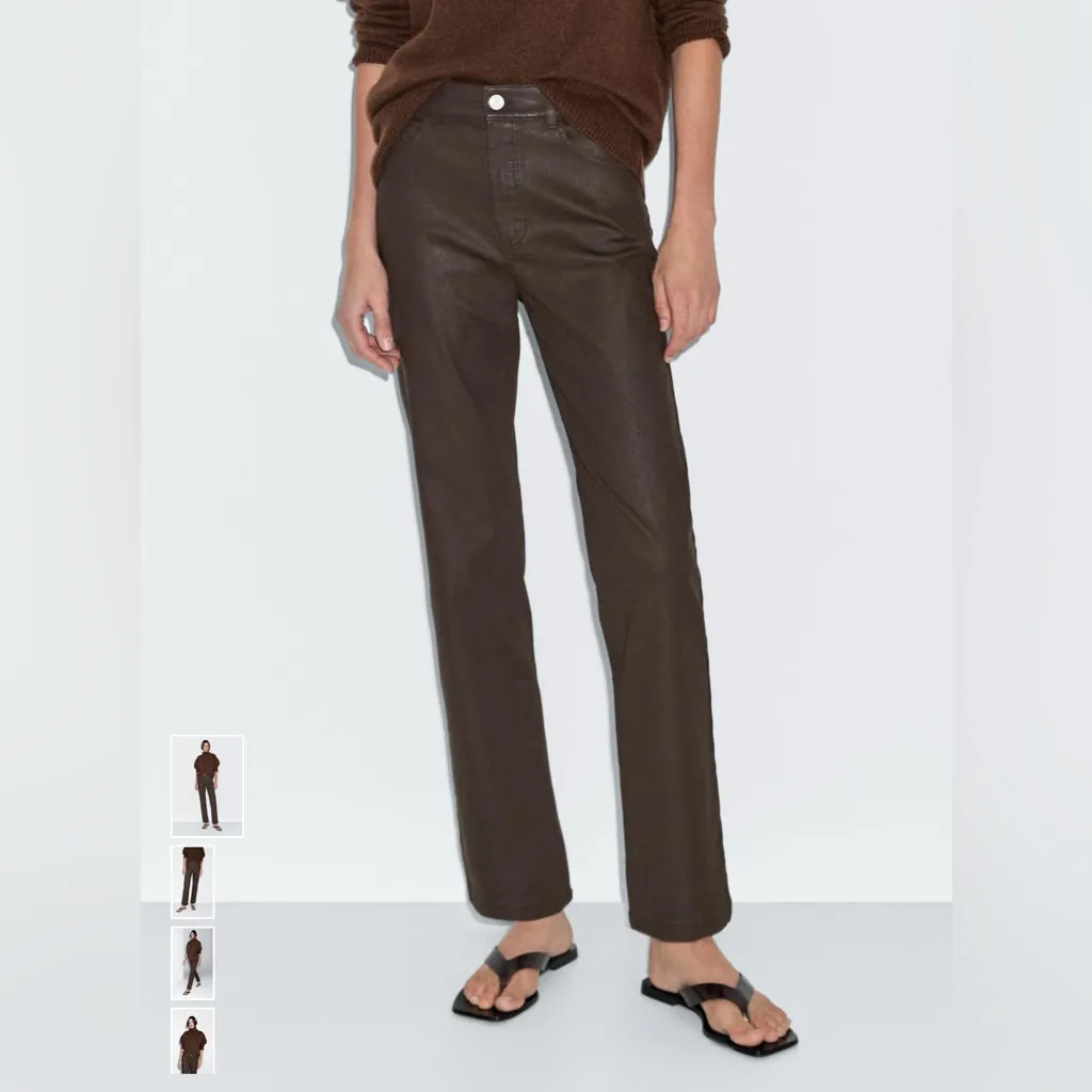 Massimo Dutti women’s high waist straight leg waxed pants size 4 - Image 2