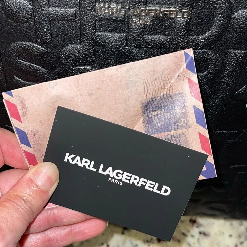 Karl Lagerfeld Womens Embossed‎ Logo Maybelle Satchel Crossbody Black Medium NWT - Image 8