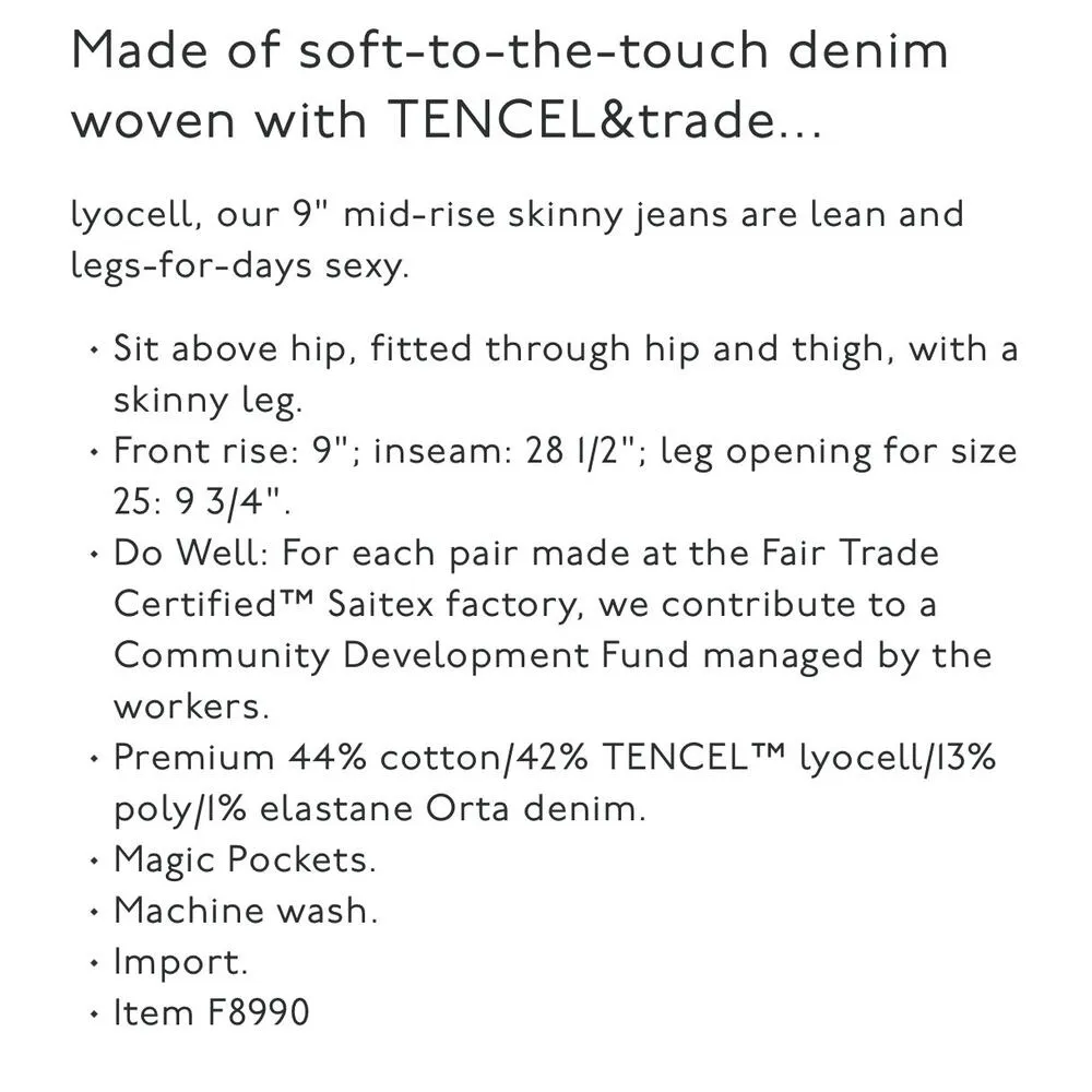 9” Mid Rise Skinny Larkspur stretch Tencel Denim blue jeans womens 29 - Image 16