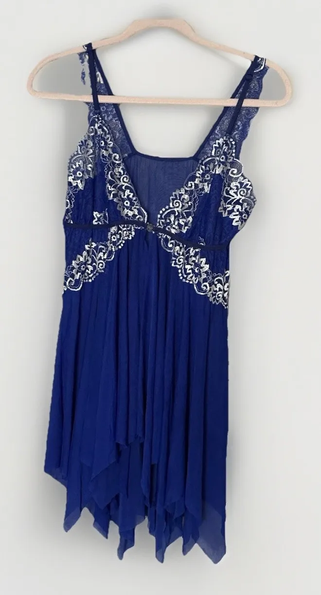 Blue Lace Sheer Slip Dress Negligee Sirencore Seductive Date Night S/M - Image 1