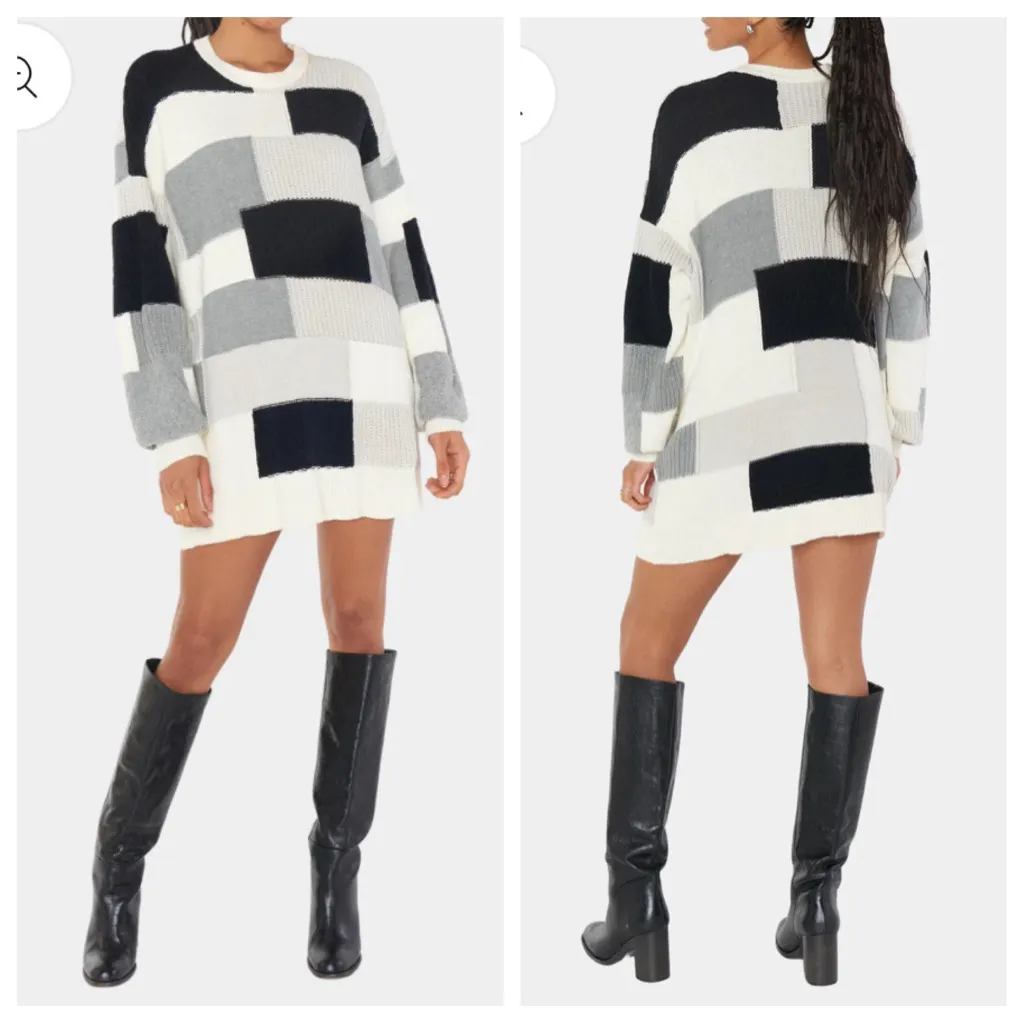 Show Me Your MuMu Ember Tunic Sweater in Gray Patchwork Knit Size Small NWT - Image 2