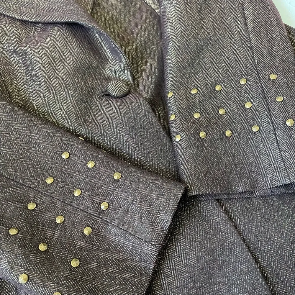 Badgley Mischka Brown Metallic Embellished Beaded Women's Blazer Size 8 - Image 9