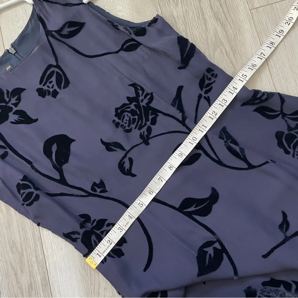 Whimsigoth Silk Dress vintage floral velvet midi womens Blue (size 4) dark fairy - Image 6