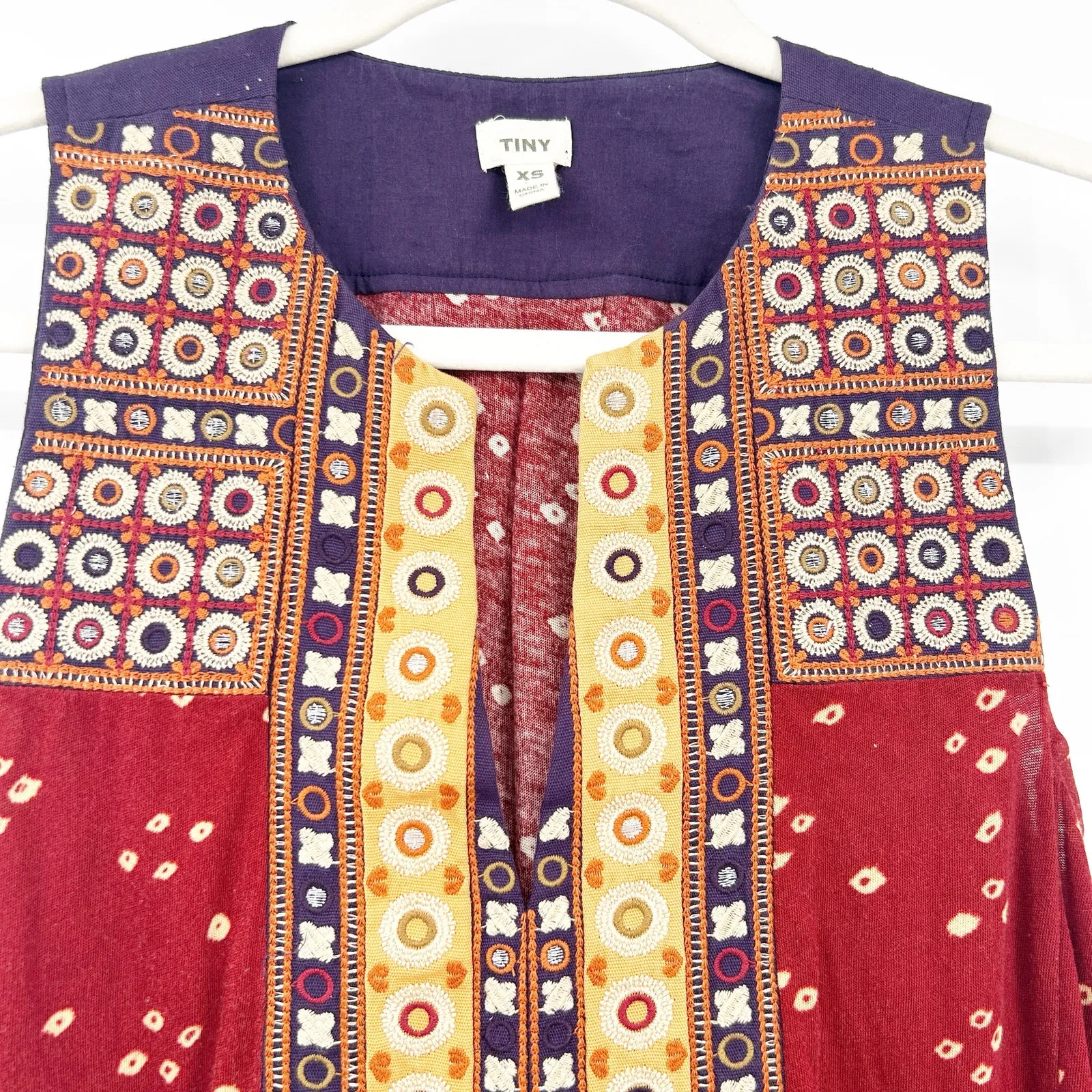 Anthropologie Tiny‎ Womens Boho Summer Sleeveless Embroidered Tank Top XS Red - Image 4