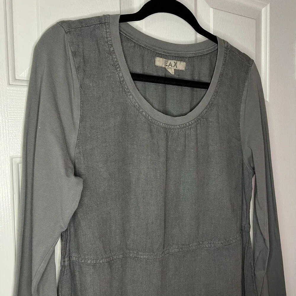 FLAX Tunic Sz P Grey 100% Linen Top Long Sleeves Lagenlook Minimalist A Line - Image 2