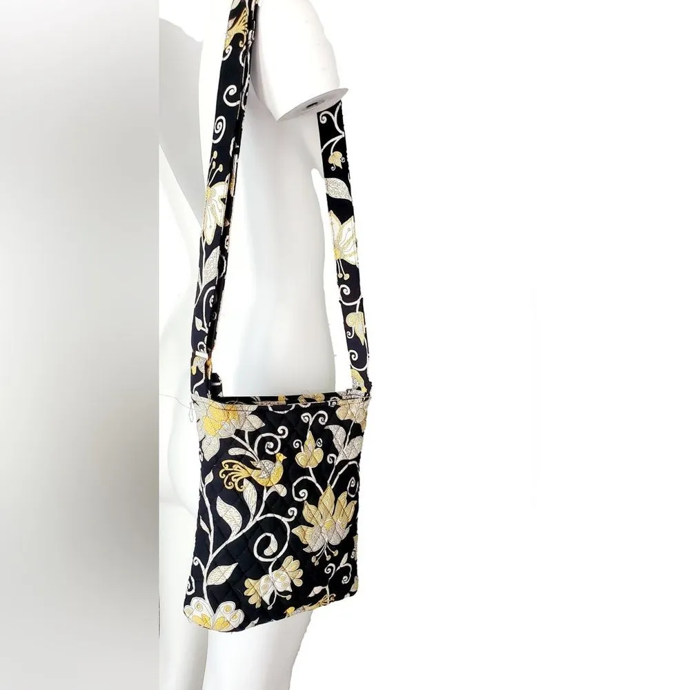 Vera Bradley Yellow Bird Crossbody Bag Black Medium Cotton Quilted Travel Purse - Image 3