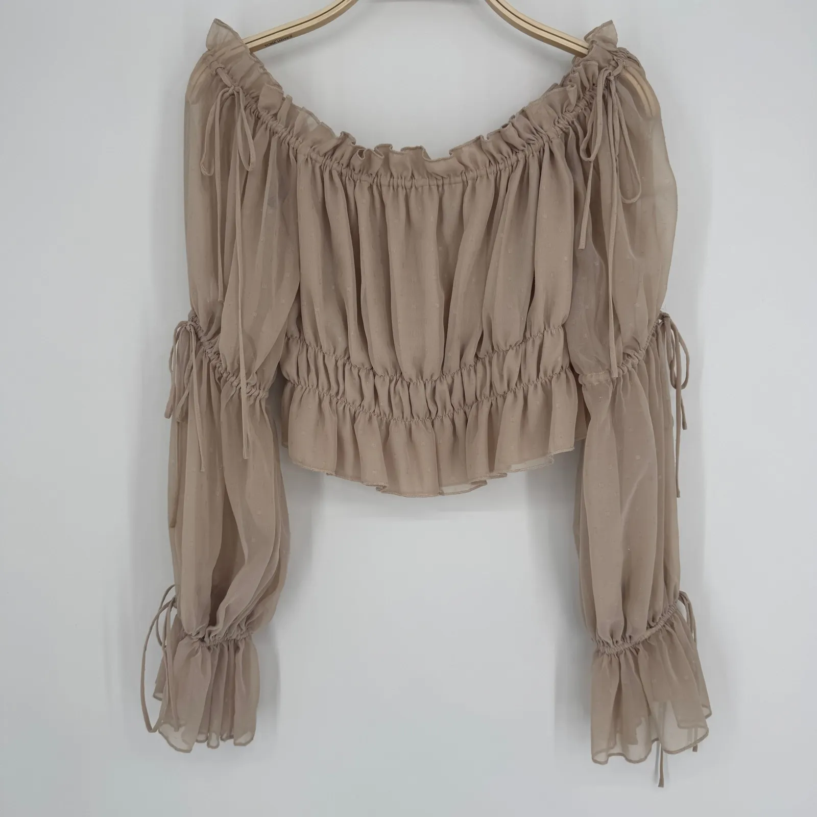 Revolve x Chrissy Teigen Sands Off Shoulder Top Medium Beige Boho Chic Feminine - Image 3