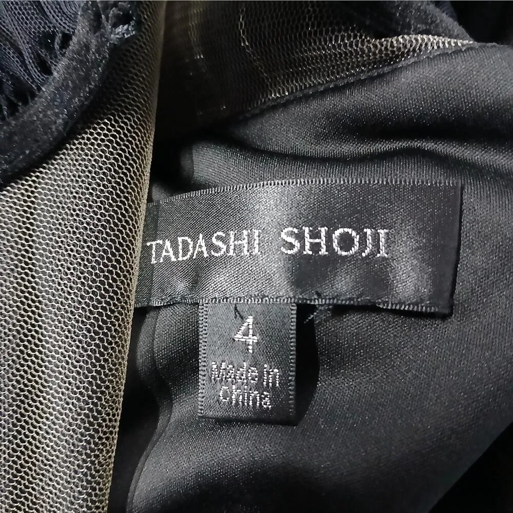 $529 NWT Tadashi Shoji Sabina Velvet Cocktail Dress Size 4 Black Formal Wedding - Image 9