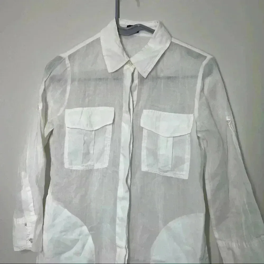 Theory Marandel White Lawn Shirt Long Button Down size p - Image 4