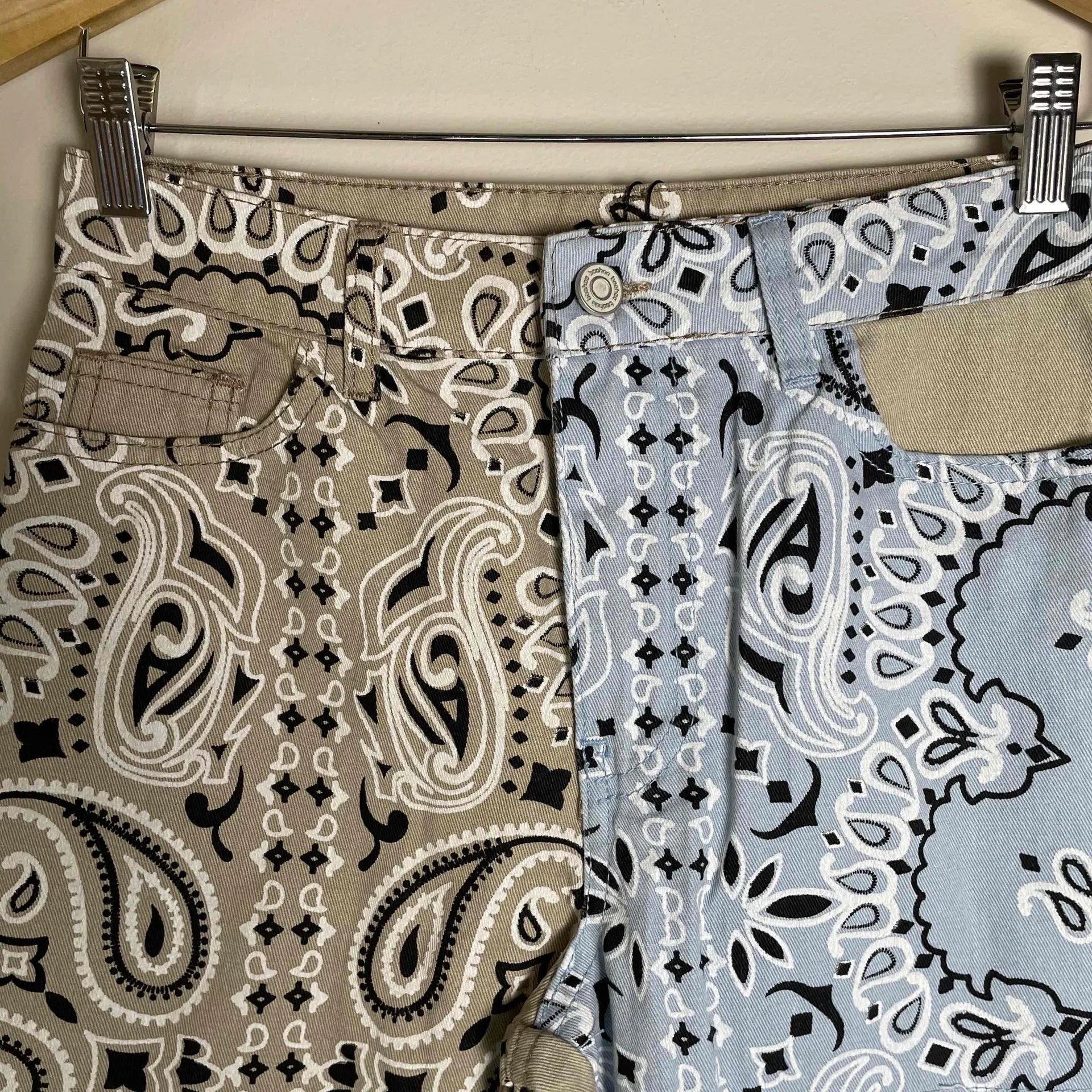 Boohoo New  Women's Patchwork Boho‎ Bandana Khaki Denim Pants - Image 7