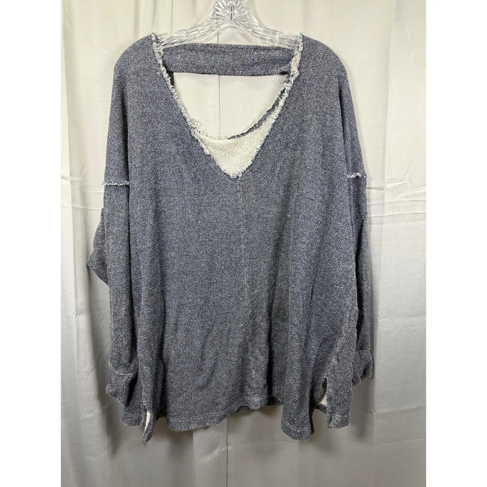 Free People Beach Sweater‎ Womens XS Distressed Raw Edge Pocket Boho Pullover - Image 5