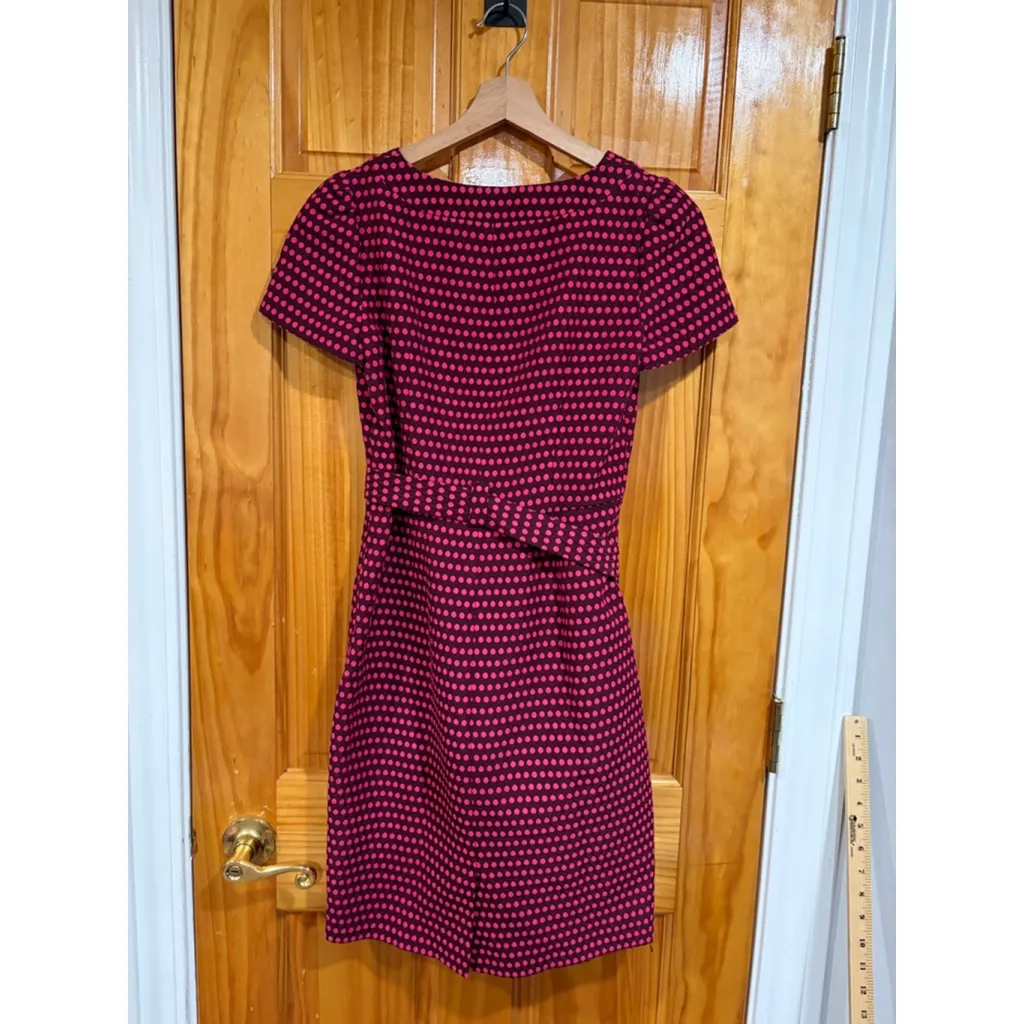 Boden Pink Dot Jacquard Belted Short Sleeve Sheath Dress US 4P Party Work - Image 4