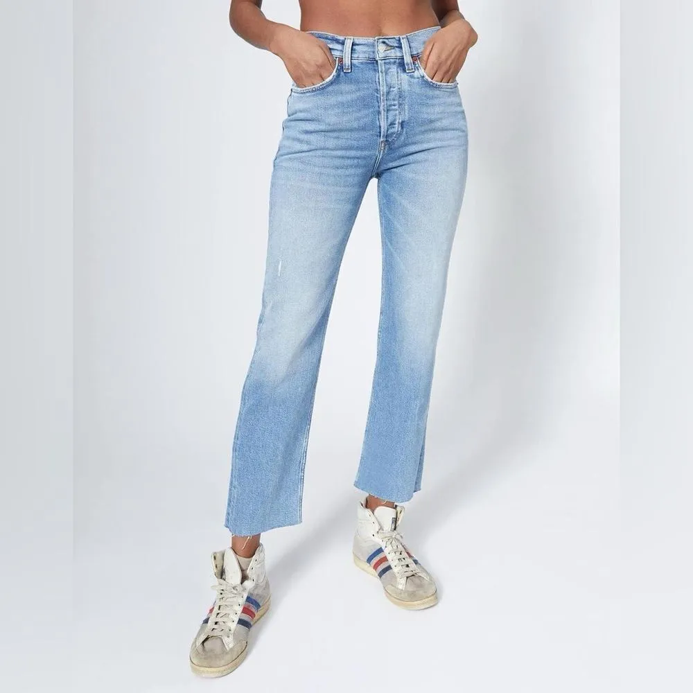 RE/DONE 70s Stove Pipe High Rise Straight Crop Jeans in Light Stone Size 26 - Image 4
