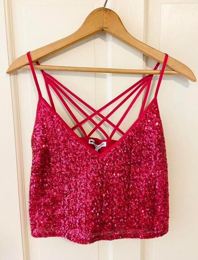 EXPRESS x Olivia culpo pink sequin party crop top - Image 2