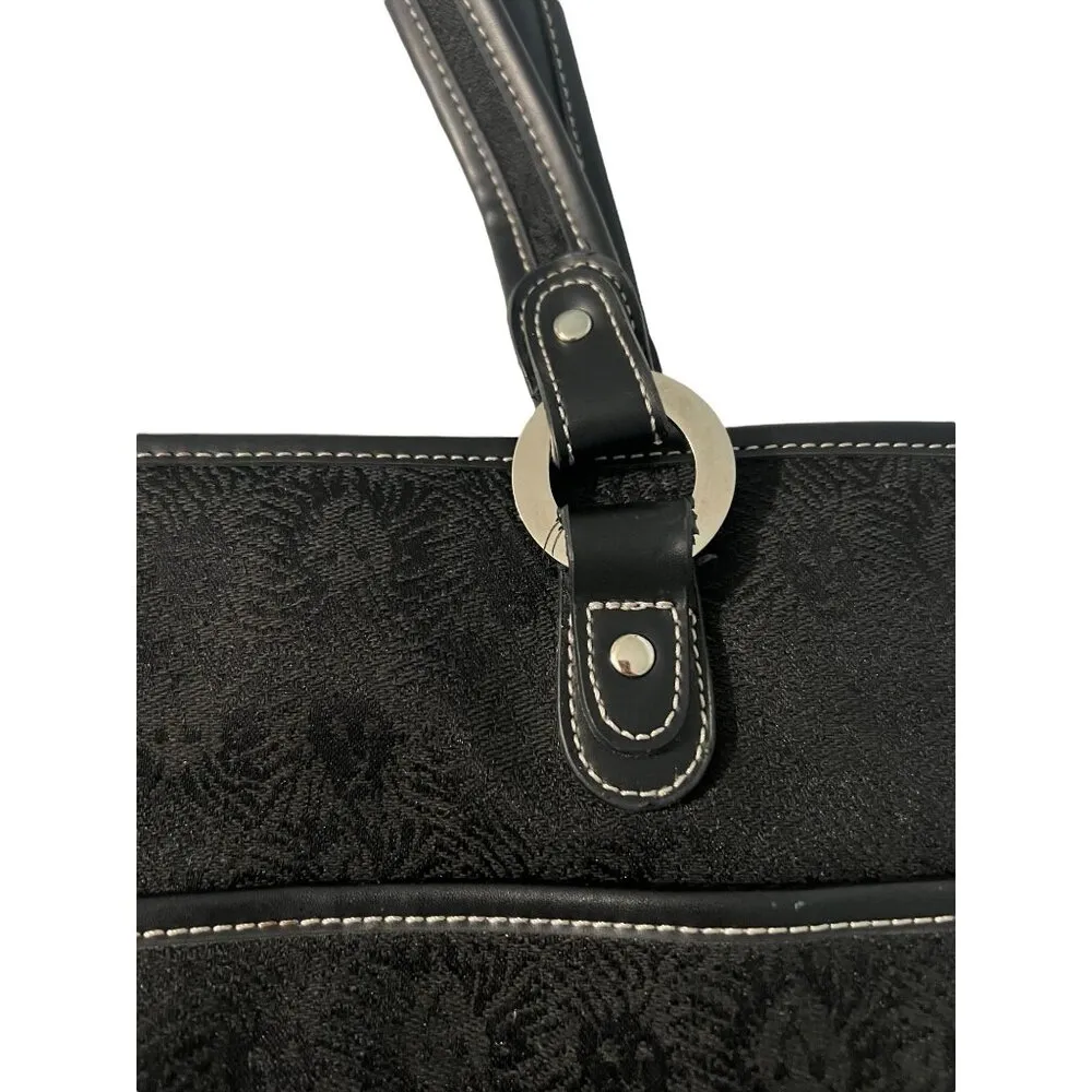 Anne Klein Black Lion Head Logo Fabric Tote Purse Laptop Bag Silver tone hardwar - Image 3