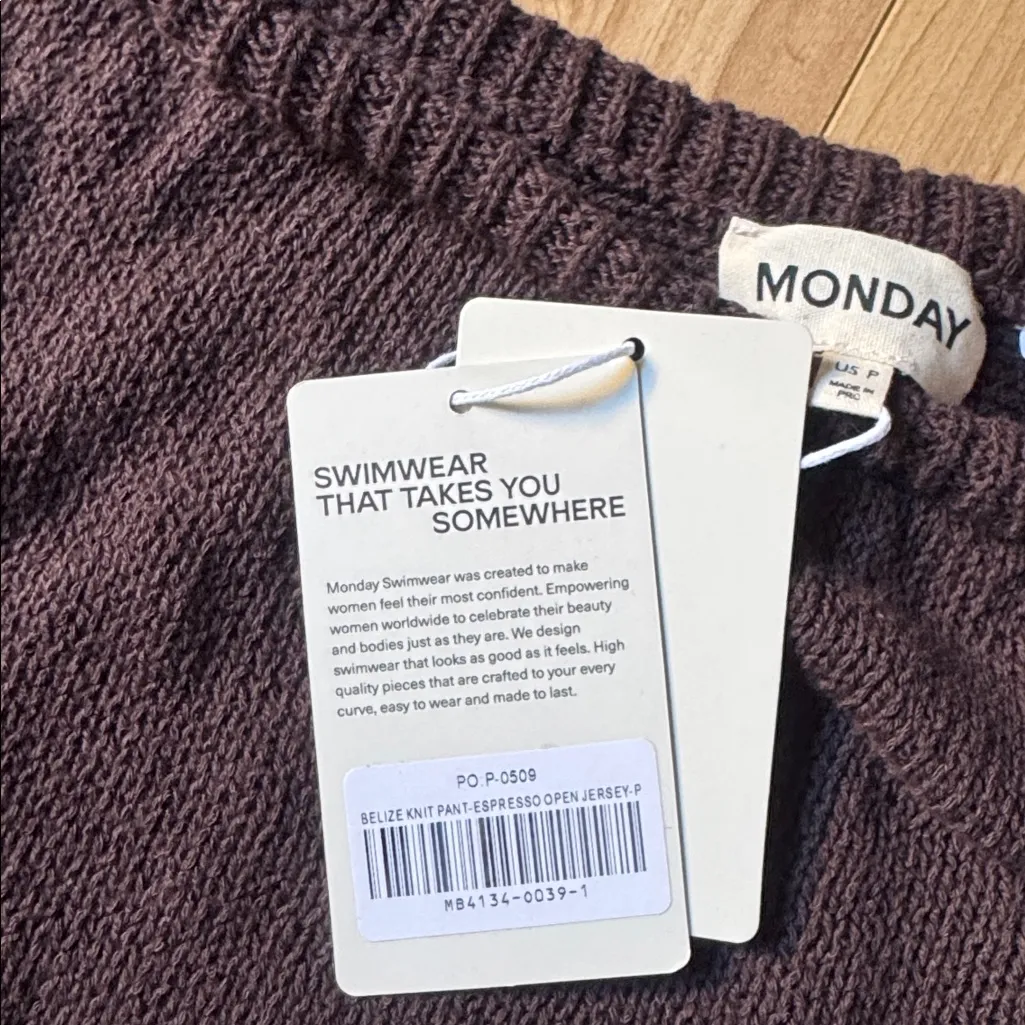 NWT MONDAY SWIM BELIZE KNIT PANT ESPRESSO Brown Size 0P - Image 3