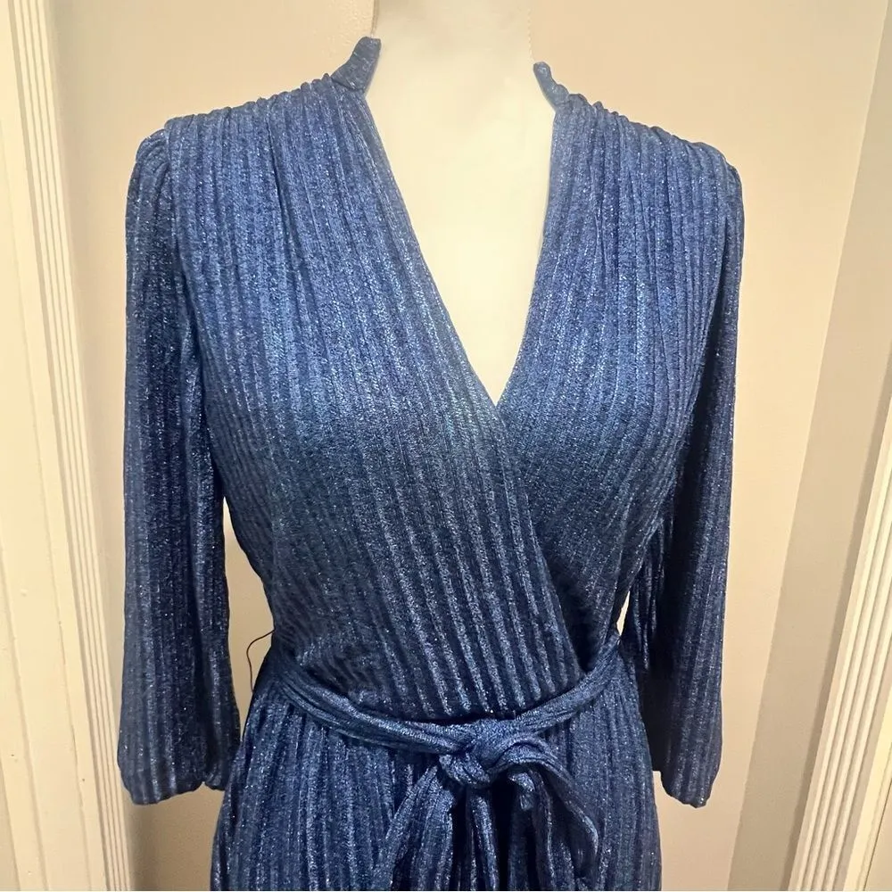 Alice and Olivia Katina Metallic Faux-Wrap Dress womens size 6 - Image 5