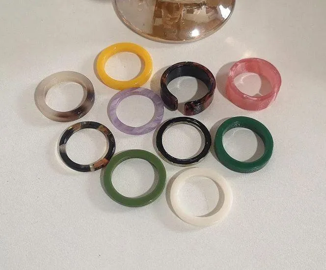 Korean Colorful Geometric Acrylic Round Rings Set of 10 - Image 4