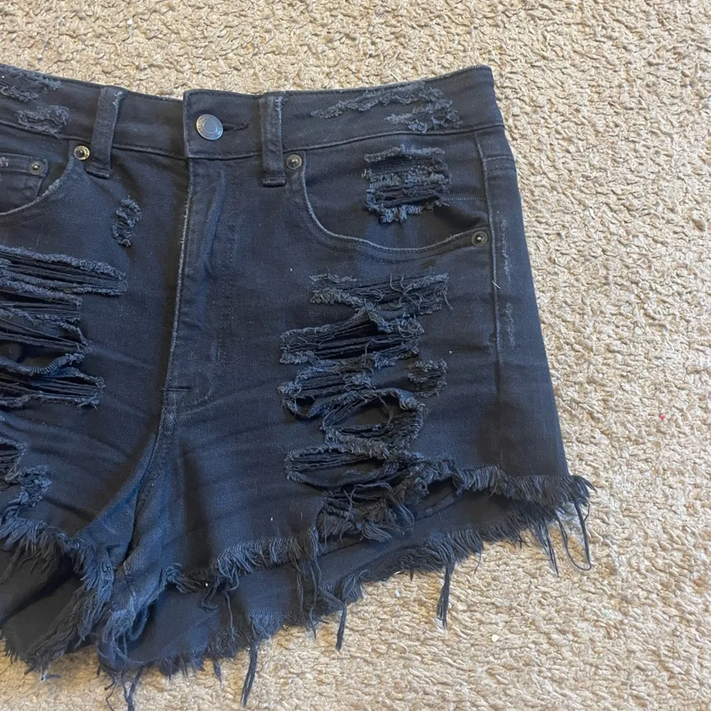 American Eagle Outfitters Black / Dark Gray Distressed Denim Jean Shorts, Size 6 - Image 2