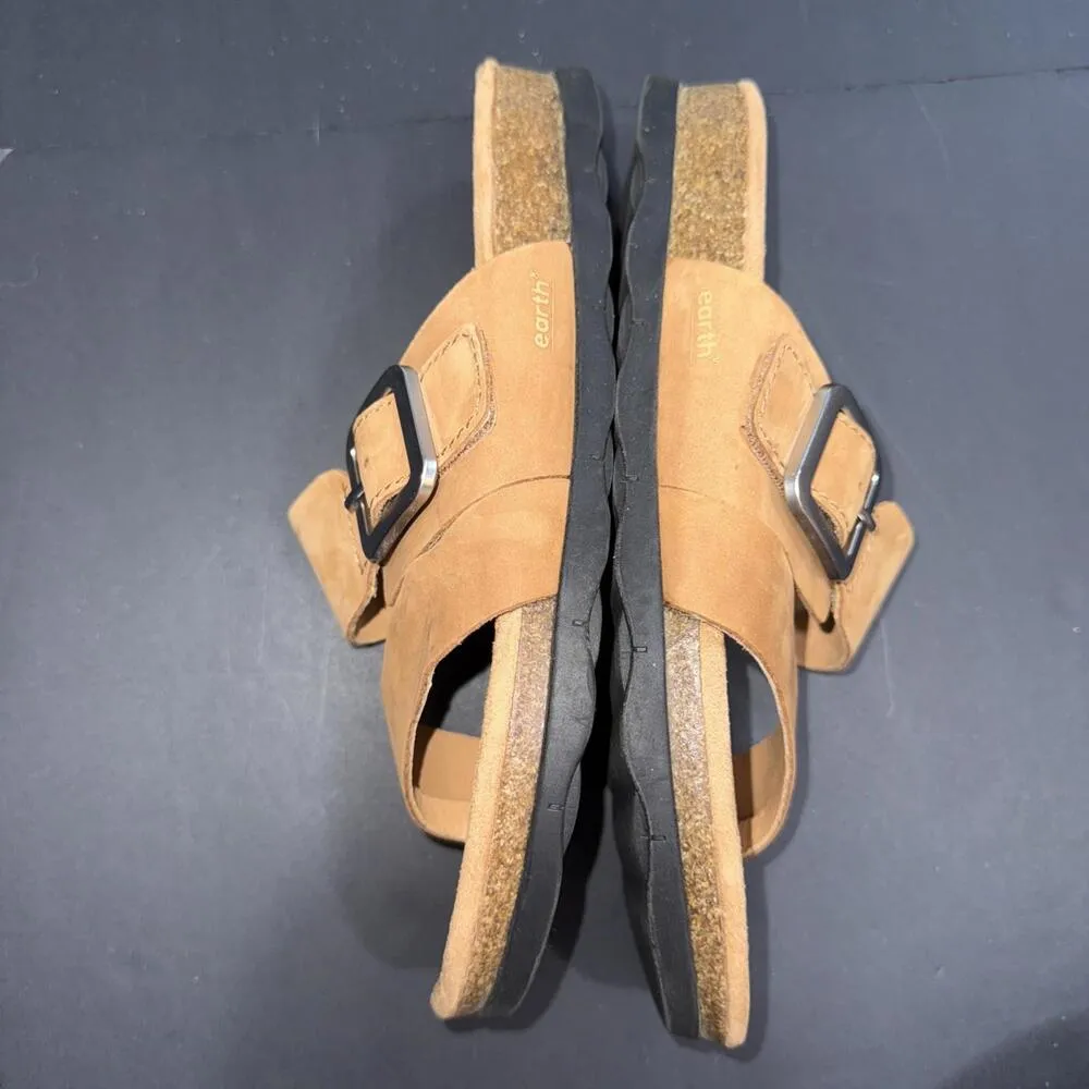 Earth Brown Leather & Cork Comfort Cushioned Strappy Slip-on Casual Sandals 8.5M - Image 9